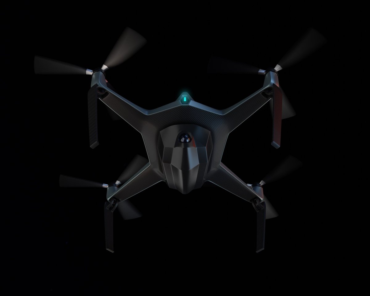 A drone in flight against the night sky