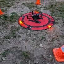 Drone landing pad with LED markers on the ground